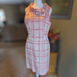 Tahari Levine Pink Tartan Plaid Dress, fold-over collar, Size 8